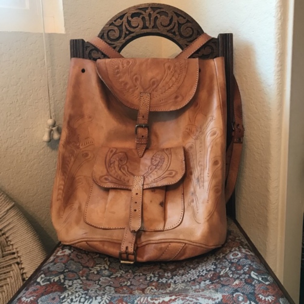 Embossed leather backpack
